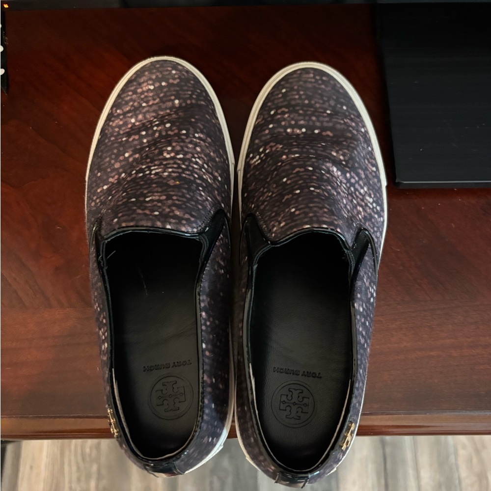 Tory Burch Black and Purple Textured Sneakers size 8.5